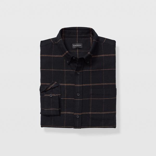 Club Monaco Black Multi Stripes Slim Windowpane Flannel Shirt