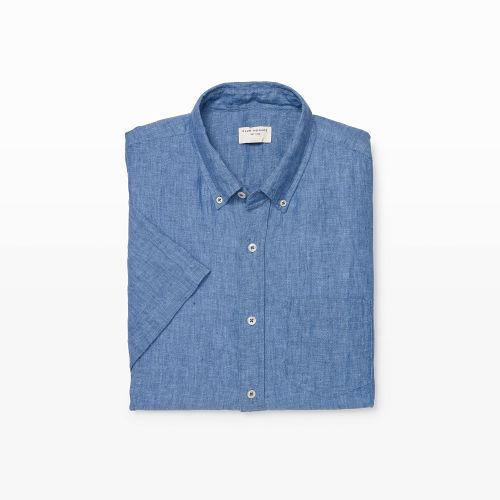 Club Monaco Color Blue Slim Linen Short-sleeve Shirt