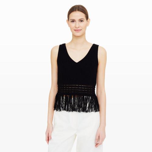 Club Monaco Color Black Indya Fringe Sweater Tank