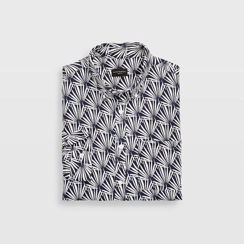 Club Monaco Color Blue Slim Geo Palm Linen Shirt