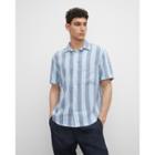 Club Monaco Striped Short Sleeve Linen Blend Shirt