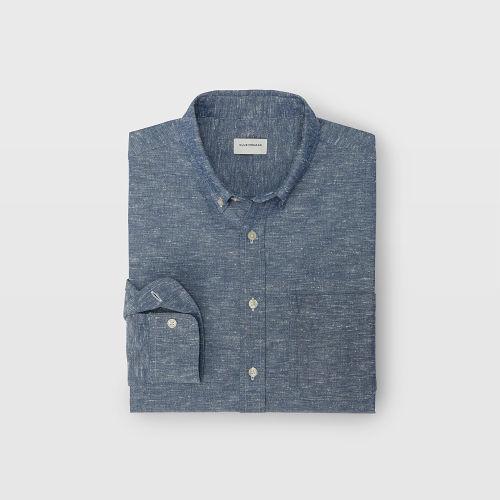 Club Monaco Color Blue Slim Chambray Slub Shirt