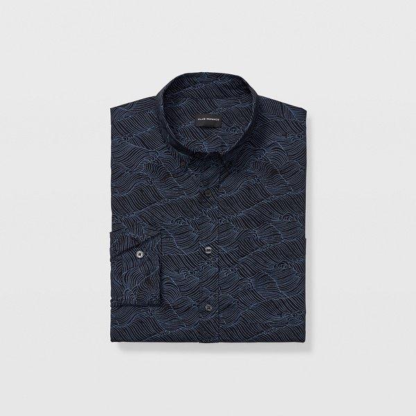 Club Monaco Black Multi Slim Layered Wave Shirt