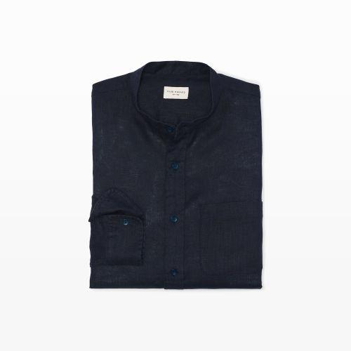 Club Monaco Color Blue Slim-fit Bc Solid Linen Shirt