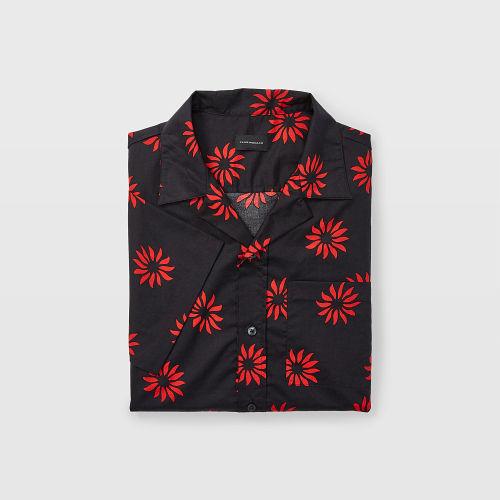Club Monaco Color Black Camp Collar Pinwheel Shirt