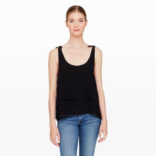 Club Monaco Color Black Salyie Silk Tie Tank In Size Xs