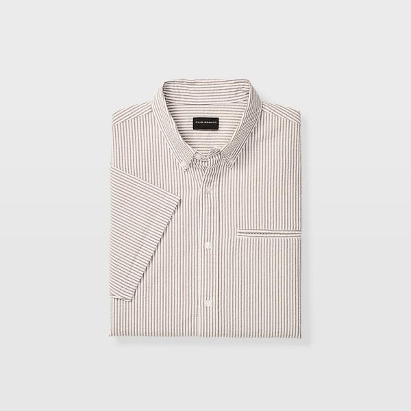 Club Monaco White Multi Stripe Slim Short-sleeve Seersucker