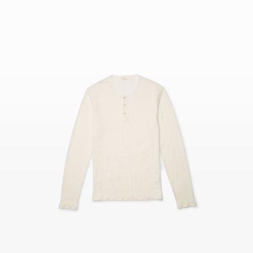 Club Monaco Color White Woven Trim Linen Henley