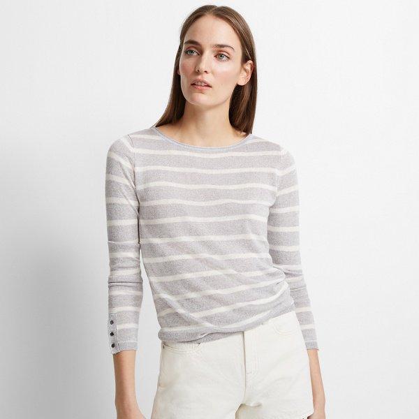 Club Monaco Grey Stripe Lana Linen-blend Sweater