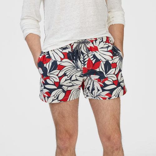 Club Monaco Color Red Arlen Tropical Leaf Swim Trunk