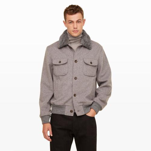 Club Monaco Color Grey Golden Bear Luxe Wool Bomber In Size Xs