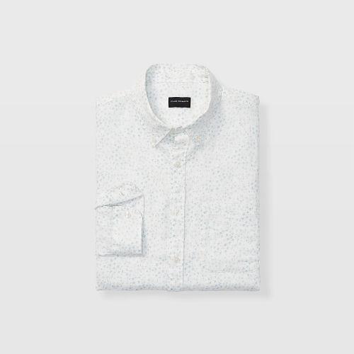 Club Monaco Color Blue Slim Micro Check Linen Shirt