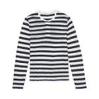 Club Monaco Color Blue Linen Stripe L/s Henley In Size L