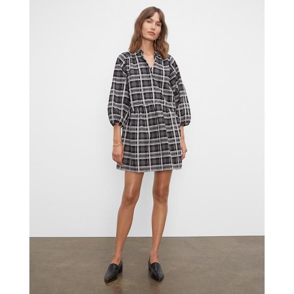 Club Monaco Plaid Puff Sleeve Mini Shirt Dress