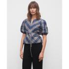Club Monaco Plaid Seamed Puff Sleeve Top