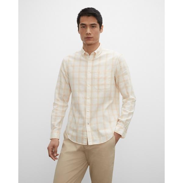 Club Monaco Slim Plaid Linen Blend Shirt