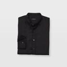 Club Monaco Black Slim Linen Band-collar Shirt