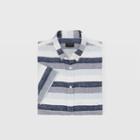 Club Monaco Color Blue Slim Short-sleeve Linen Stripe