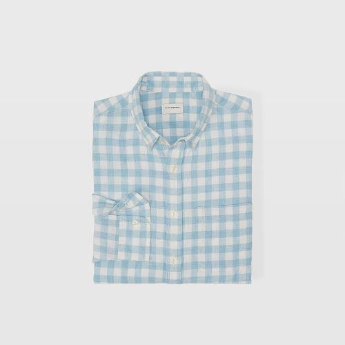 Club Monaco Color Green Slim Gingham Linen Shirt