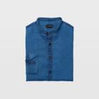 Club Monaco Indigo Slim Linen Band Collar Shirt