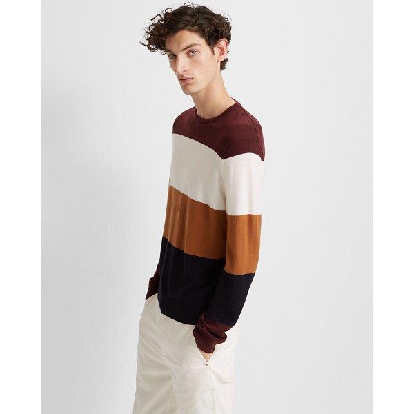 Club Monaco Burgundy Multi Merino Block Stripe Crew