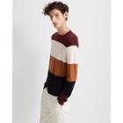 Club Monaco Burgundy Multi Merino Block Stripe Crew