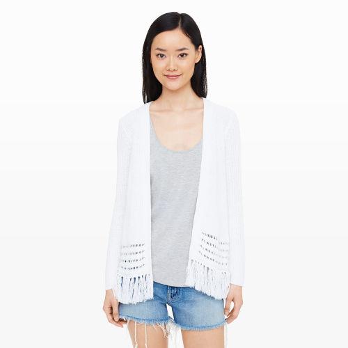 Club Monaco Color White Indya Fringe-hem Cardigan
