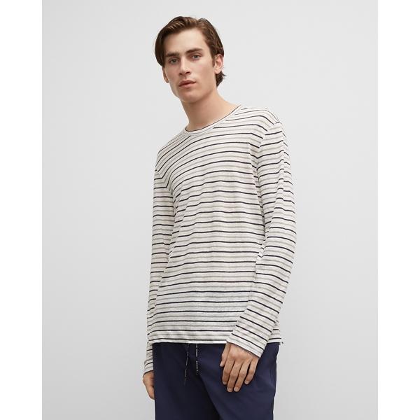 Club Monaco Striped Long Sleeve Linen Crew
