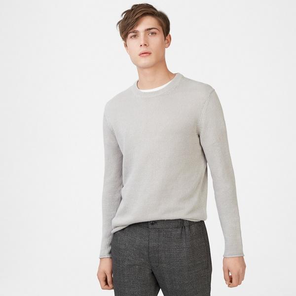 Club Monaco Light Grey Plaited Linen Crew