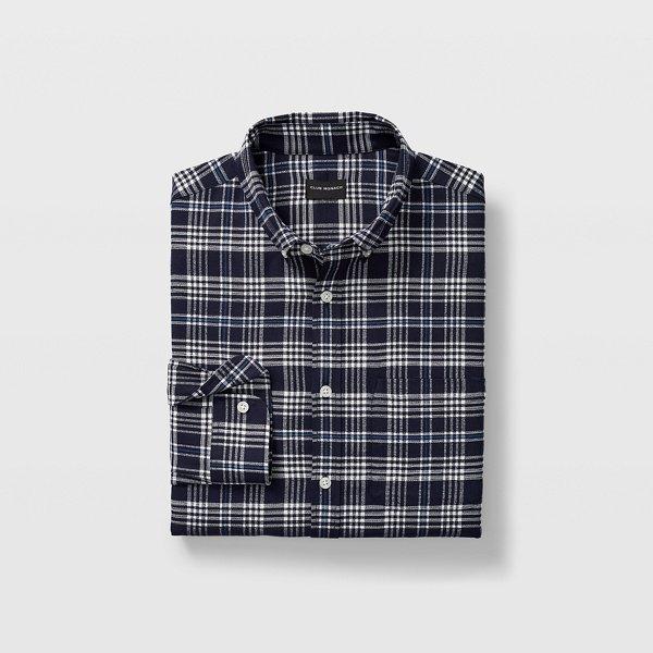 Club Monaco Blue Multi Slim Glen Plaid Flannel Shirt