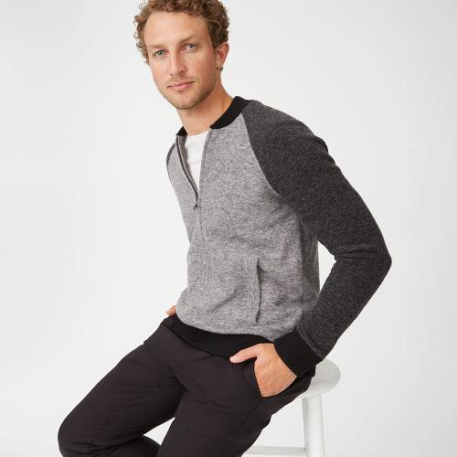 Club Monaco Color Grey Textured Varsity Bomber