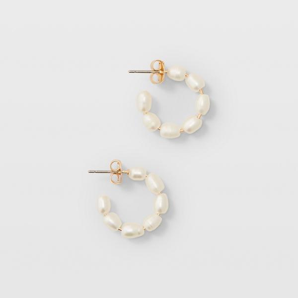 Club Monaco Small Pearl Hoop Earrings