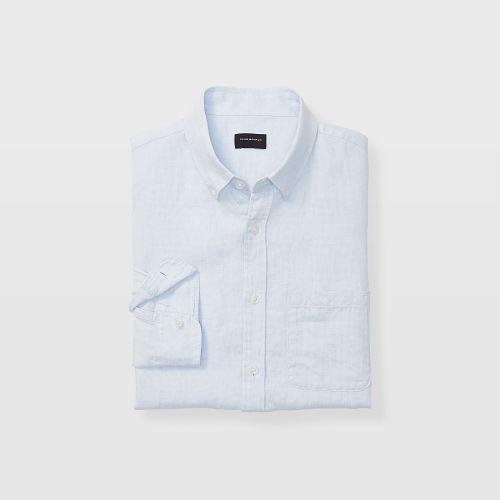 Club Monaco Color Blue Slim Linen Micro Check Shirt