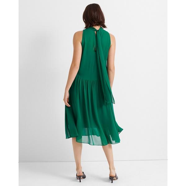 Club Monaco Emerald Silk Tie-back Dress