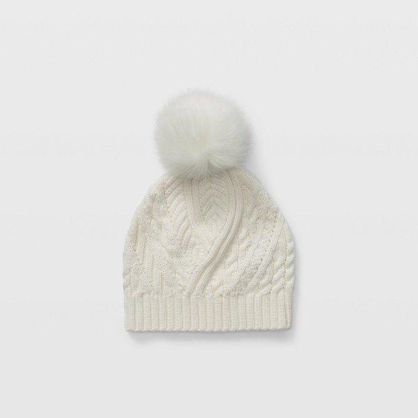 Club Monaco Blanc De Blanc Cable-knit Pom-pom Beanie