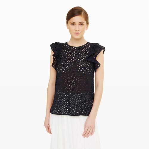 Club Monaco Color Aviator Navy Rousha Eyelet Top