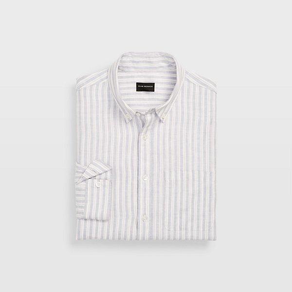 Club Monaco Blue/white Slim Chambray Linen Shirt