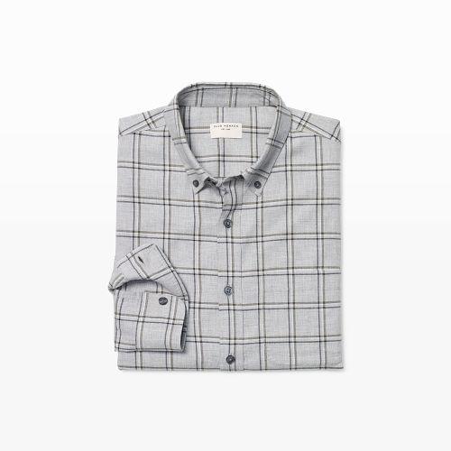 Club Monaco Color Light Grey Heather Slim Windowpane Flannel Shirt