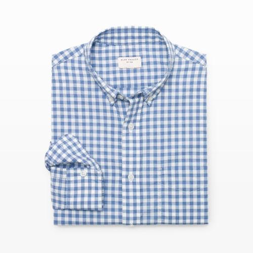 Club Monaco Color Blue Slim-fit Gingham Shirt In Size M