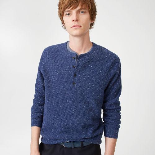 Club Monaco Color Blue Cashmere Donegal Henley