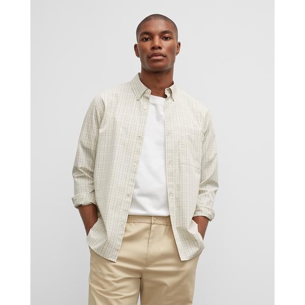 Club Monaco Long Sleeve Small Check Poplin Shirt