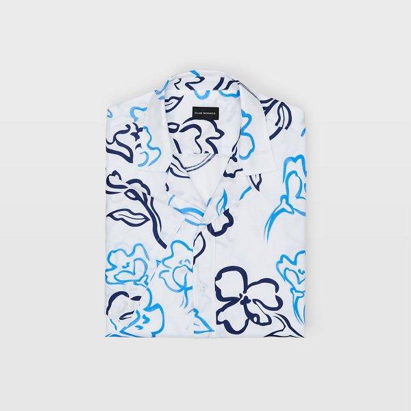 Club Monaco White Multi Camp Collar Jardin Bloom Shirt