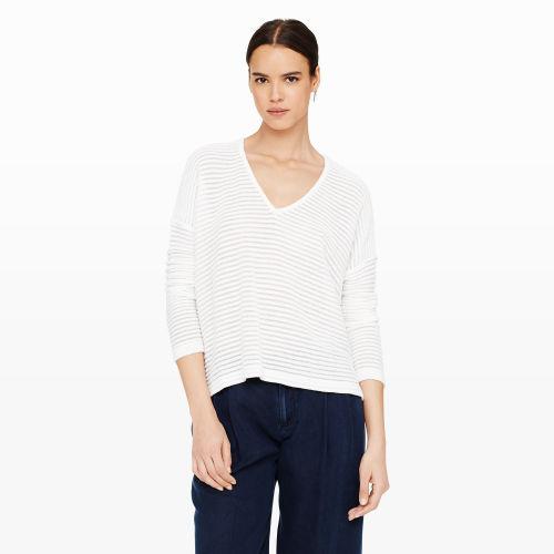 Club Monaco Color White Dain Stripe Top In Size L