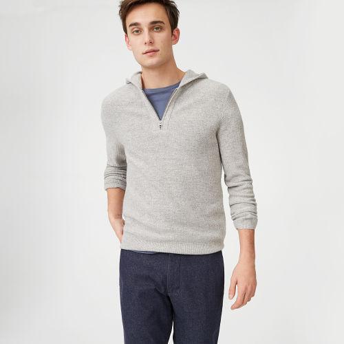 Ib Color Grey Cashmere Rib Hoodie