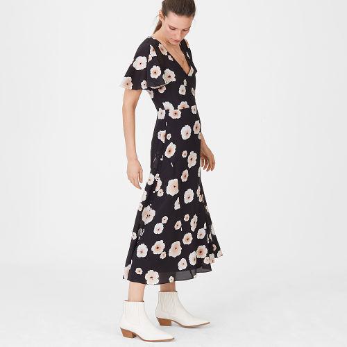 Club Monaco Color Black Zameeka Silk Floral Dress