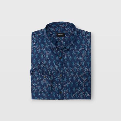 Club Monaco Color Blue Slim Tropical Stamp Shirt