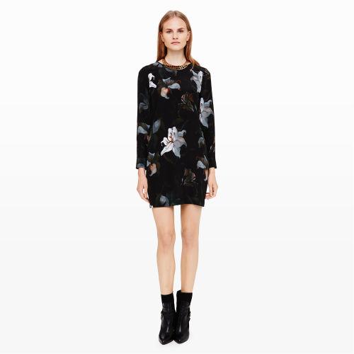 Club Monaco Color Black Abarane Print Silk Dress In Size 0
