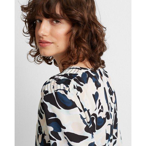Club Monaco Black Multi Smocked Shoulder Top