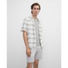 Club Monaco Plaid Linen Blend Roll Sleeve Shirt