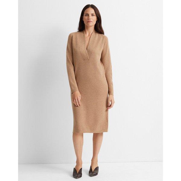 Club Monaco Camel Heather Cross Front Sweater Dress